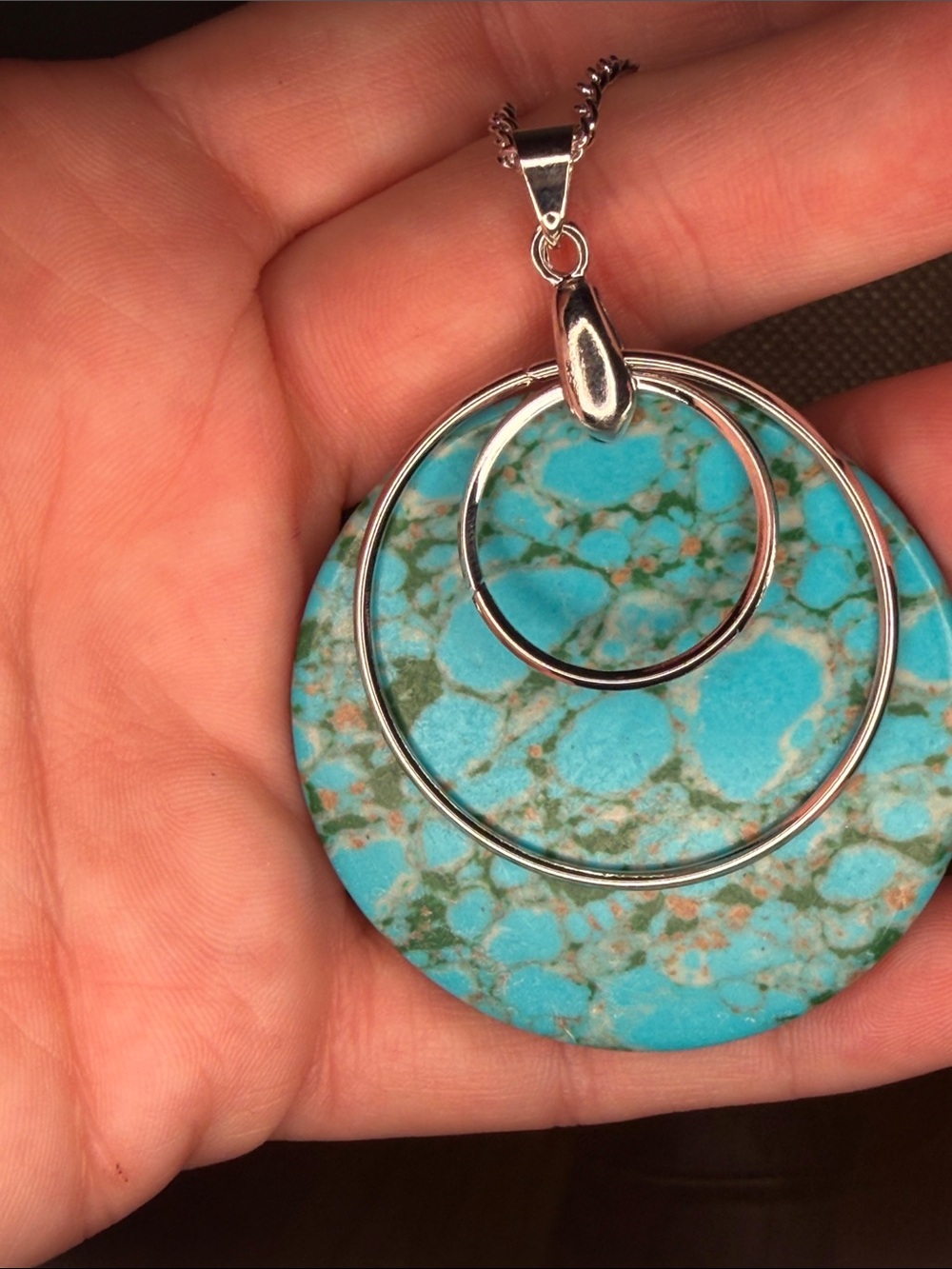 paparazzi Turquoise Stone Double Hoop Pendant Necklace  and earrings- Blue